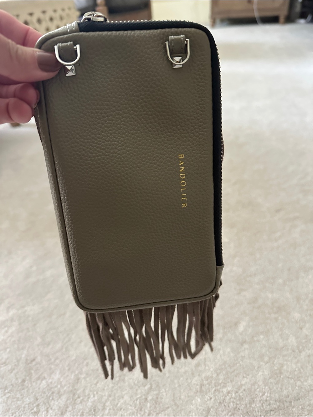Bandolier Tan Leather Fringe Crossbody Phone Bag